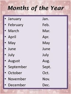 Months of the Year (сокращение)